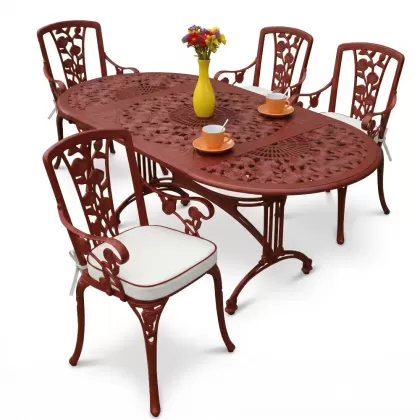 4 Kişilik alüminyum döküm masa sandalye seti, nostaljik ferforje balkon, bahçe mobilyası Renk Kiremit Kırmızısı