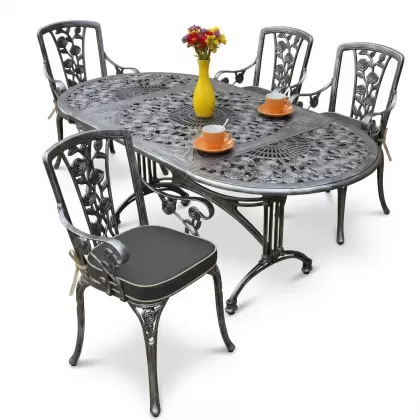 4 Kişilik alüminyum döküm masa sandalye seti, nostaljik ferforje balkon, bahçe mobilyası Renk  Gümüş Silver