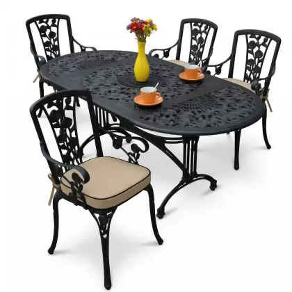4 Kişilik alüminyum döküm masa sandalye seti, nostaljik ferforje balkon, bahçe mobilyası Renk  Siyah