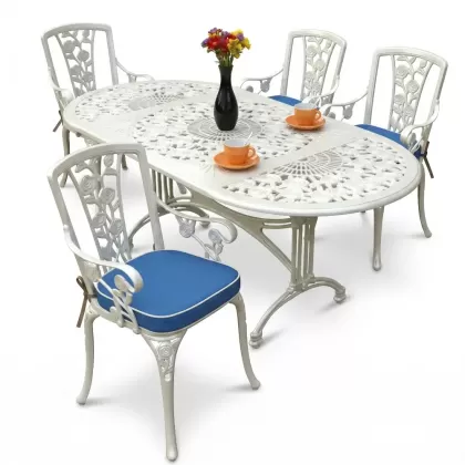 4 Kişilik alüminyum döküm masa sandalye seti, nostaljik ferforje balkon, bahçe mobilyası Renk  Beyaz
