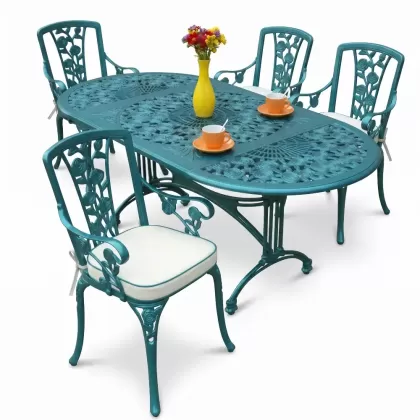 4 Kişilik alüminyum döküm masa sandalye seti, nostaljik ferforje balkon, bahçe mobilyası Renk Turkuaz