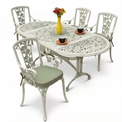 4 Kişilik alüminyum döküm masa sandalye seti, nostaljik ferforje balkon, bahçe mobilyası Renk Yeşil Patina