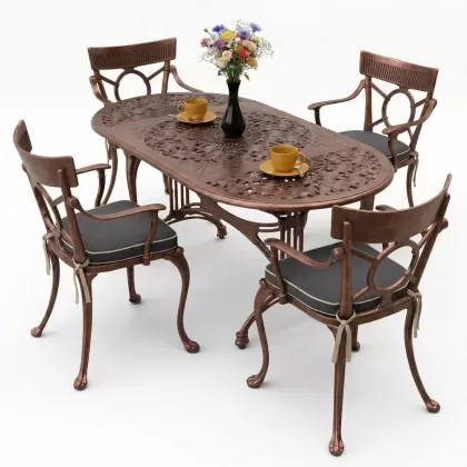 4 Kişilik alüminyum döküm masa sandalye seti, nostaljik ferforje balkon, bahçe mobilyası Renk Bakır Eskitme