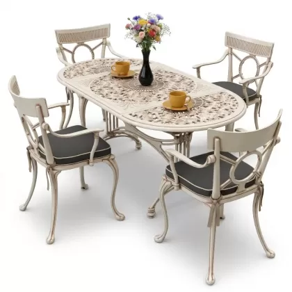 4 Kişilik alüminyum döküm masa sandalye seti, nostaljik ferforje balkon, bahçe mobilyası Renk Beyaz Eskitme