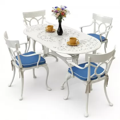 4 Kişilik alüminyum döküm masa sandalye seti, nostaljik ferforje balkon, bahçe mobilyası Renk  Beyaz