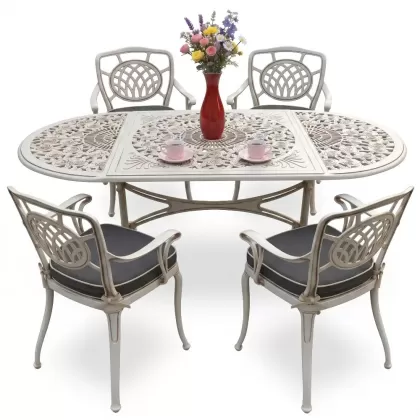 4 Kişilik alüminyum döküm masa sandalye seti, nostaljik ferforje balkon, bahçe mobilyası Renk Beyaz Eskitme