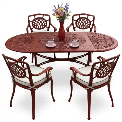 4 Kişilik alüminyum döküm masa sandalye seti, nostaljik ferforje balkon, bahçe mobilyası Renk Kiremit Kırmızısı