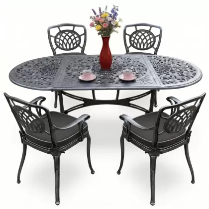 4 Kişilik alüminyum döküm masa sandalye seti, nostaljik ferforje balkon, bahçe mobilyası Renk  Gümüş Silver