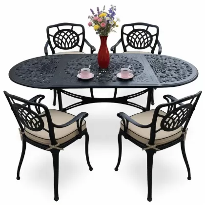4 Kişilik alüminyum döküm masa sandalye seti, nostaljik ferforje balkon, bahçe mobilyası Renk  Siyah