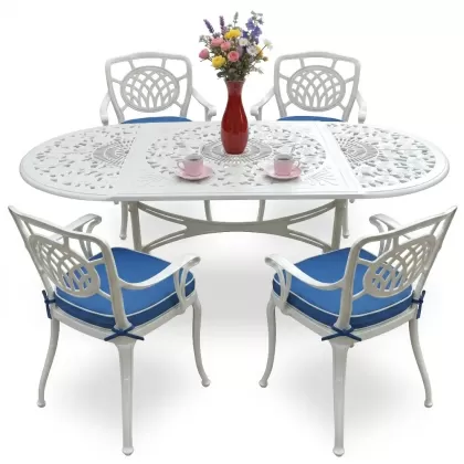 4 Kişilik alüminyum döküm masa sandalye seti, nostaljik ferforje balkon, bahçe mobilyası Renk  Beyaz