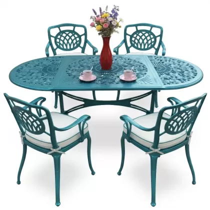 4 Kişilik alüminyum döküm masa sandalye seti, nostaljik ferforje balkon, bahçe mobilyası Renk Turkuaz