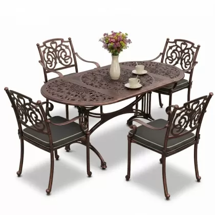 4 Kişilik alüminyum döküm masa sandalye seti, nostaljik ferforje balkon, bahçe mobilyası Renk Bakır Eskitme