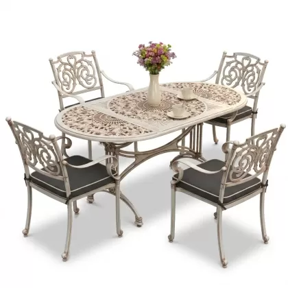 4 Kişilik alüminyum döküm masa sandalye seti, nostaljik ferforje balkon, bahçe mobilyası Renk Beyaz Eskitme