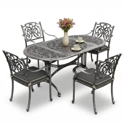 4 Kişilik alüminyum döküm masa sandalye seti, nostaljik ferforje balkon, bahçe mobilyası Renk  Gümüş Silver