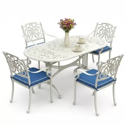 4 Kişilik alüminyum döküm masa sandalye seti, nostaljik ferforje balkon, bahçe mobilyası Renk  Beyaz