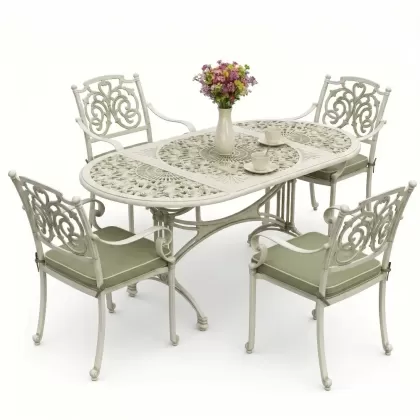 4 Kişilik alüminyum döküm masa sandalye seti, nostaljik ferforje balkon, bahçe mobilyası Renk Yeşil Patina