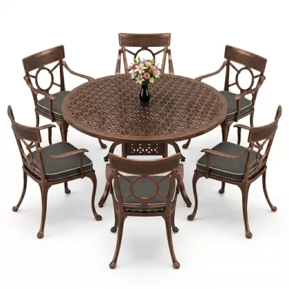 6 kişilik alüminyum döküm masa sandalye takımı ferforje masa takımı Renk Bakır Eskitme