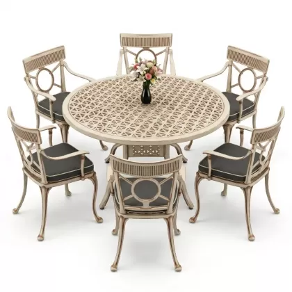 6 kişilik alüminyum döküm masa sandalye takımı ferforje masa takımı Renk Beyaz Eskitme