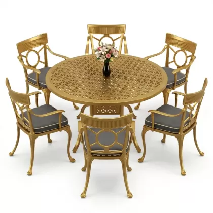 6 kişilik alüminyum döküm masa sandalye takımı ferforje masa takımı Renk Gold Altın