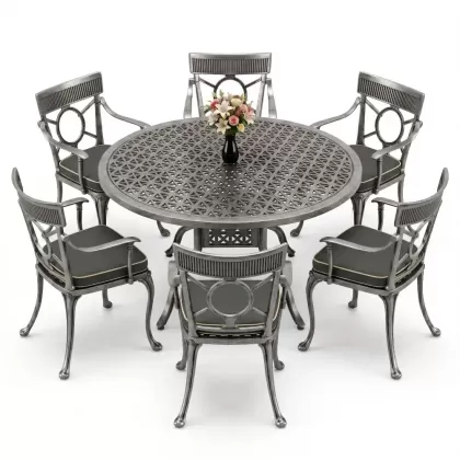 6 kişilik alüminyum döküm masa sandalye takımı ferforje masa takımı Renk Kiremit Gümüş Silver