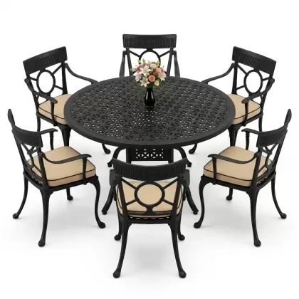 6 kişilik alüminyum döküm masa sandalye takımı ferforje masa takımı Renk Siyah