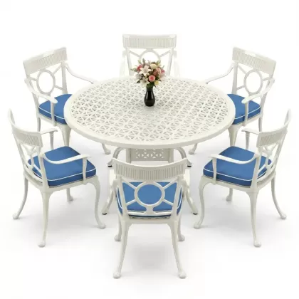 6 kişilik alüminyum döküm masa sandalye takımı ferforje masa takımı Renk Beyaz