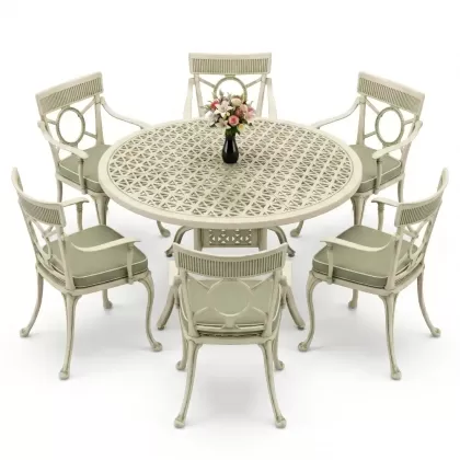 6 kişilik alüminyum döküm masa sandalye takımı ferforje masa takımı Renk Yeşil Patina