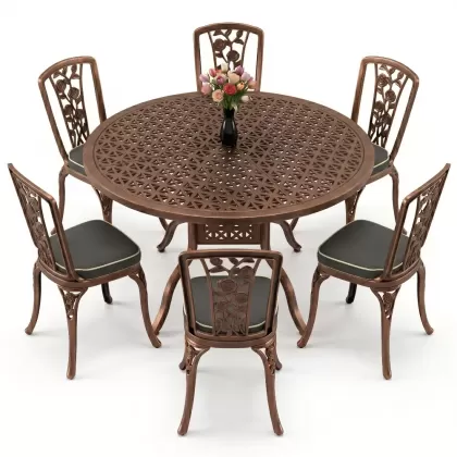 6 kişilik alüminyum döküm masa sandalye takımı ferforje masa takımı Renk Bakır Eskitme