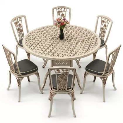 6 kişilik alüminyum döküm masa sandalye takımı ferforje masa takımı Renk Beyaz Eskitme