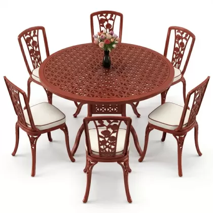 6 kişilik alüminyum döküm masa sandalye takımı ferforje masa takımı Renk Kiremit Kırmızısı