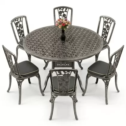 6 kişilik alüminyum döküm masa sandalye takımı ferforje masa takımı Renk Kiremit Gümüş Silver