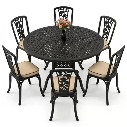 6 kişilik alüminyum döküm masa sandalye takımı ferforje masa takımı Renk Siyah
