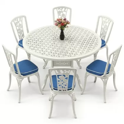 6 kişilik alüminyum döküm masa sandalye takımı ferforje masa takımı Renk Beyaz