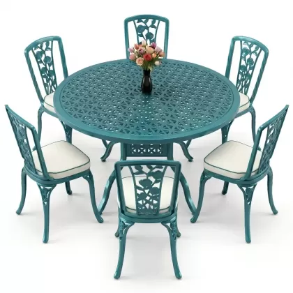 6 kişilik alüminyum döküm masa sandalye takımı ferforje masa takımı Renk Turkuaz