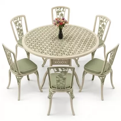 6 kişilik alüminyum döküm masa sandalye takımı ferforje masa takımı Renk Yeşil Patina