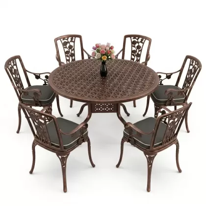 6 kişilik alüminyum döküm masa sandalye takımı ferforje masa takımı Renk Bakır Eskitme