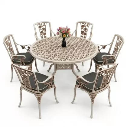 6 kişilik alüminyum döküm masa sandalye takımı ferforje masa takımı Renk Beyaz Eskitme