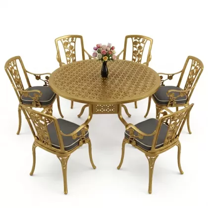 6 kişilik alüminyum döküm masa sandalye takımı ferforje masa takımı Renk Gold Altın