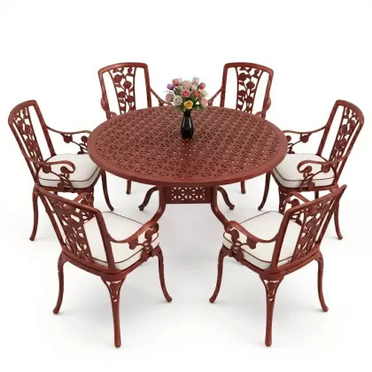 6 kişilik alüminyum döküm masa sandalye takımı ferforje masa takımı Renk Kiremit Kırmızısı