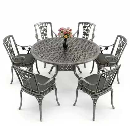 6 kişilik alüminyum döküm masa sandalye takımı ferforje masa takımı Renk Kiremit Gümüş Silver