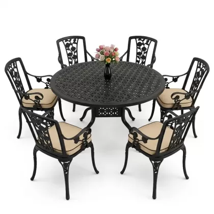 6 kişilik alüminyum döküm masa sandalye takımı ferforje masa takımı Renk Siyah