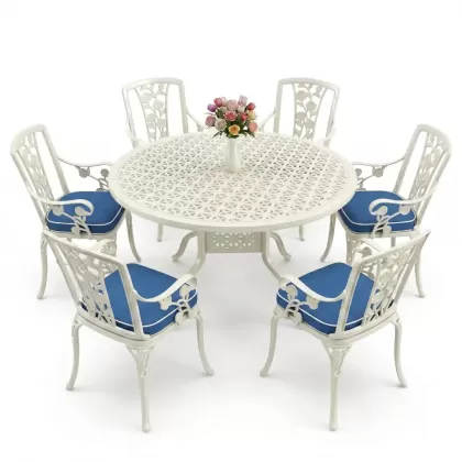 6 kişilik alüminyum döküm masa sandalye takımı ferforje masa takımı Renk Beyaz