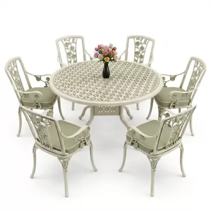 6 kişilik alüminyum döküm masa sandalye takımı ferforje masa takımı Renk Yeşil Patina