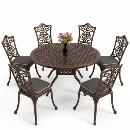 6 kişilik alüminyum döküm masa sandalye takımı ferforje masa takımı Renk Bakır Eskitme