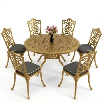 6 kişilik alüminyum döküm masa sandalye takımı ferforje masa takımı Renk Gold Altın