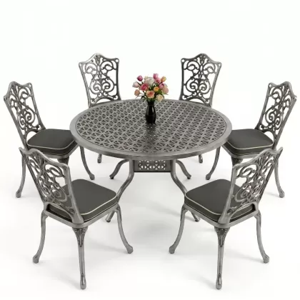 6 kişilik alüminyum döküm masa sandalye takımı ferforje masa takımı Renk Kiremit Gümüş Silver