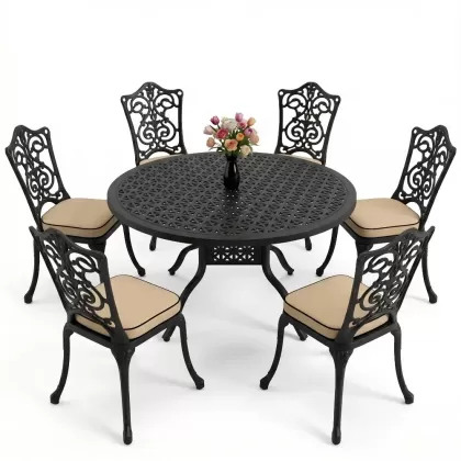 6 kişilik alüminyum döküm masa sandalye takımı ferforje masa takımı Renk Siyah