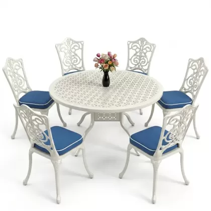 6 kişilik alüminyum döküm masa sandalye takımı ferforje masa takımı Renk Beyaz