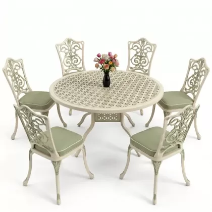 6 kişilik alüminyum döküm masa sandalye takımı ferforje masa takımı Renk Yeşil Patina