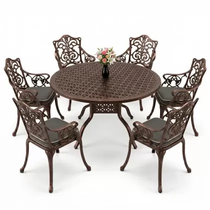 6 kişilik alüminyum döküm masa sandalye takımı ferforje masa takımı Renk Bakır Eskitme